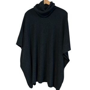 Garnet Hill 100% Cashmere Pointelle Sweater Cape Sz Small Turtleneck Poncho Grey